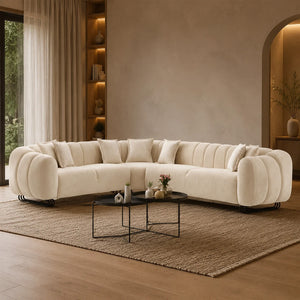 Puffino Beige Bouclé Corner Sofa Set