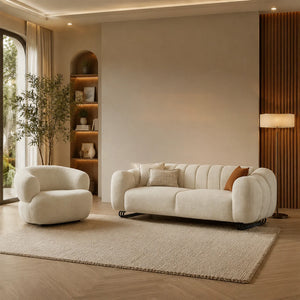Puffino Cream Bouclé Sofa Set