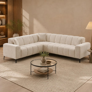 Snowfall Cream Chenille Corner Sofa Set